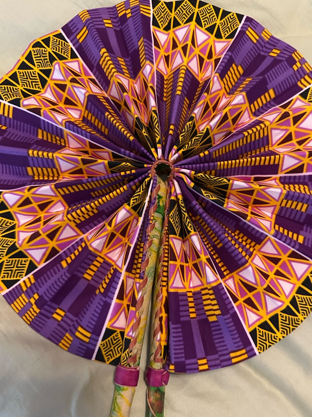 Vibrant Purple & Yellow African Print Hand Fan - Picture 2 of 4